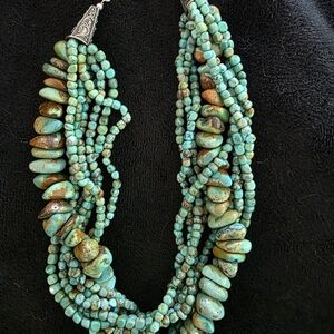 Blue Multi-Strand Turquoise Necklace with Heishi Beads